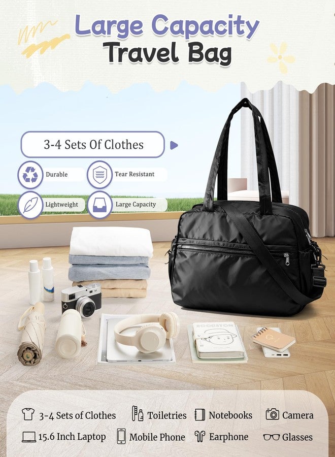 BJLFS Small Black Gym Duffle Bag for Women Men, Waterproof Weekender Handbag Carry on Travel Bag for Airplane, Sports Yoga Tote Bag with Dry Wet Pocket - Image 3